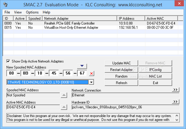 SMAC Address Spoofing Tool