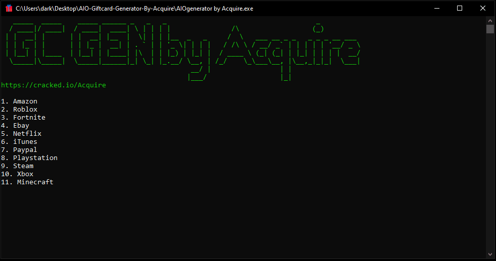 AIO Giftcard Generator by Acquire